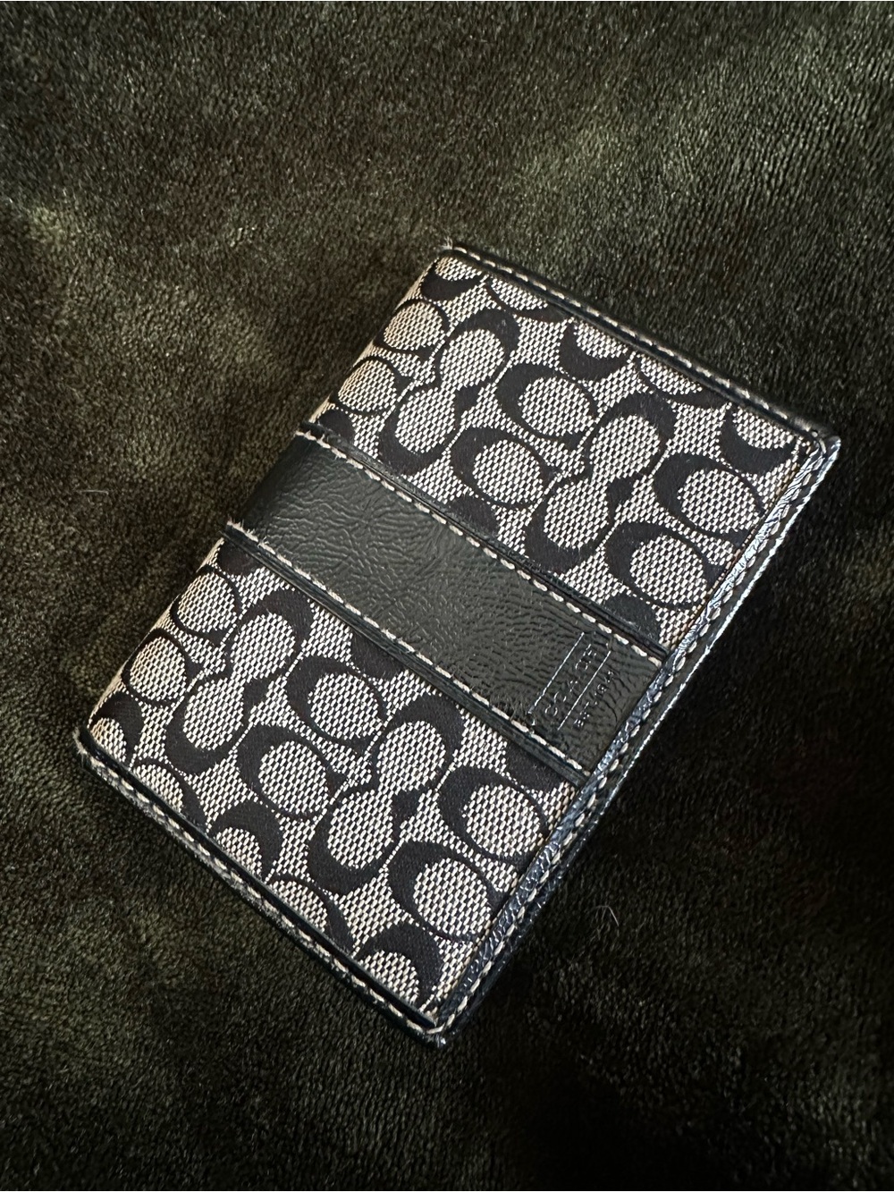 Coach Black Signature Canvas Card Holder with Leather Band